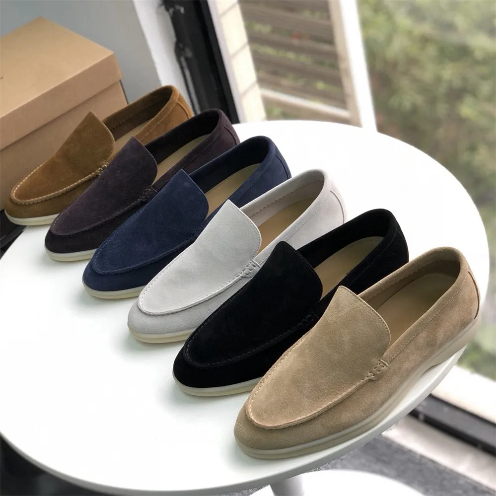 

Leather Men's flat bottomed casual shoes round head spring and autumn season summer outdoor women's loafers walking lofook shoes