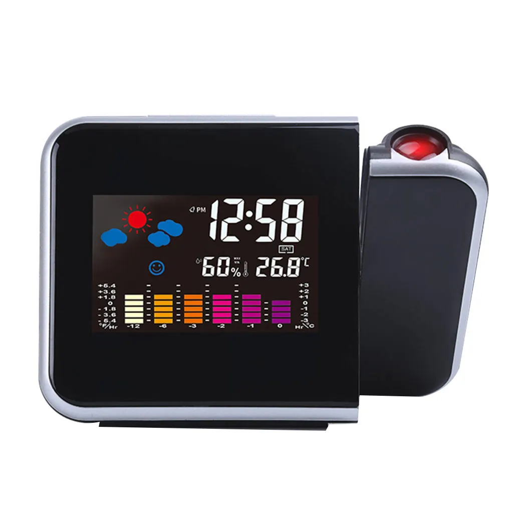 Projection LED Alarm Clock Digital Date Snooze Function Weather Thermometer Humidity Backlight Projector Desk Table Led Clock
Projection LED Alarm Clock Digital Date Snooze Function Weather Thermometer Humidity Backlight Projector Desk Table Led Clock