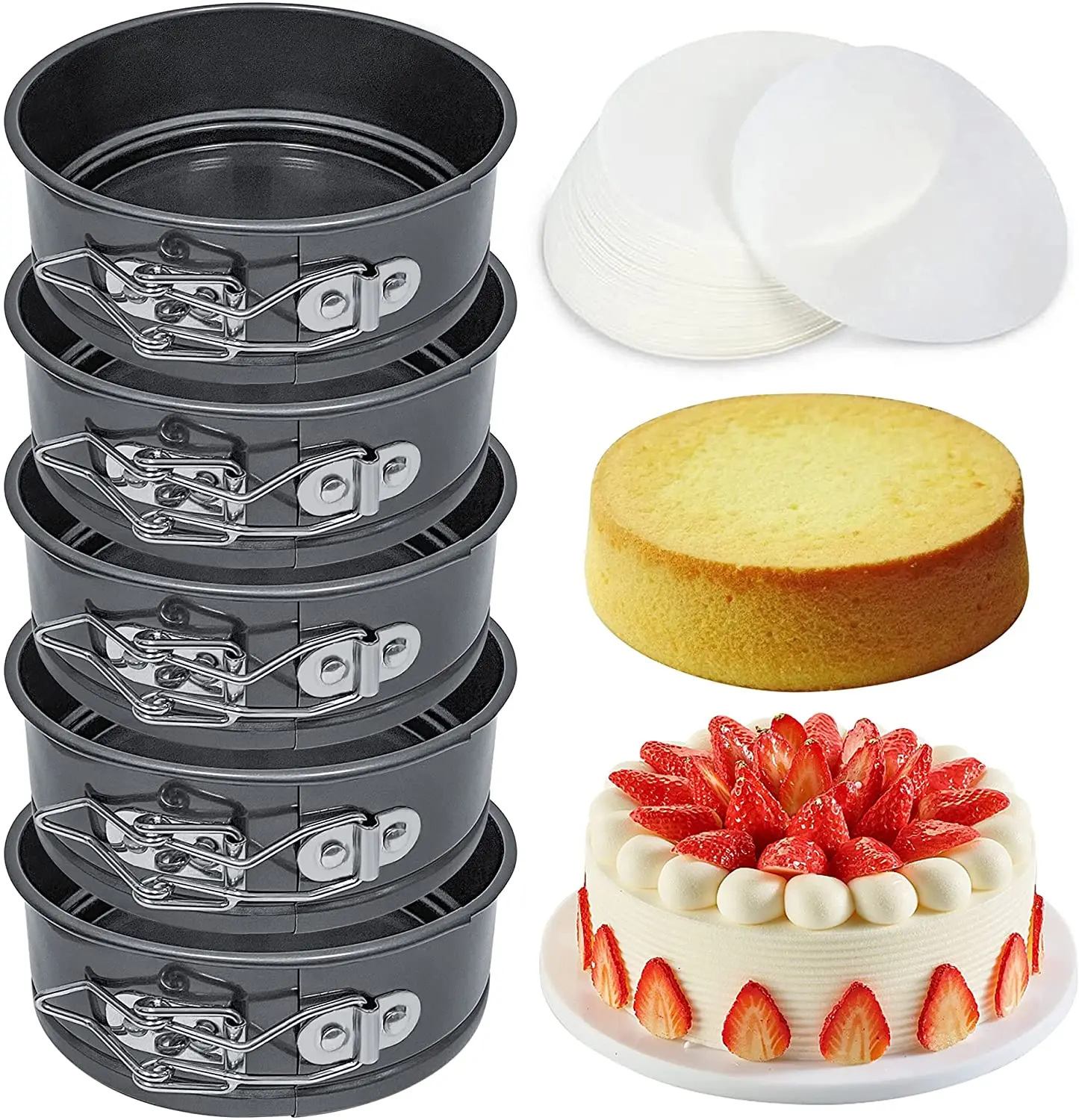 4.5-inch springform cake pan set pack of 5 with 100 pcs parchment paper nonstick round baking pans with removable bottom cake pa
4.5-inch springform cake pan set pack of 5 with 100 pcs parchment paper nonstick round baking pans with removable bottom cake pa