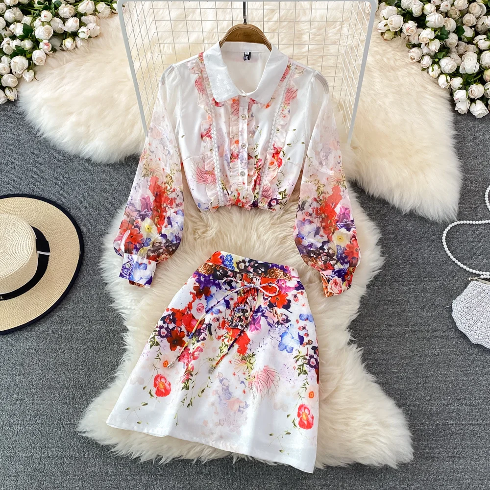2022 Summer Autumn Diamonds Two Piece Dress Sets Women Floral Print Shirt Blouses + A Line Short Skirts Suits 2pcs Dress Sets
2022 Summer Autumn Diamonds Two Piece Dress Sets Women Floral Print Shirt Blouses + A Line Short Skirts Suits 2pcs Dress Sets