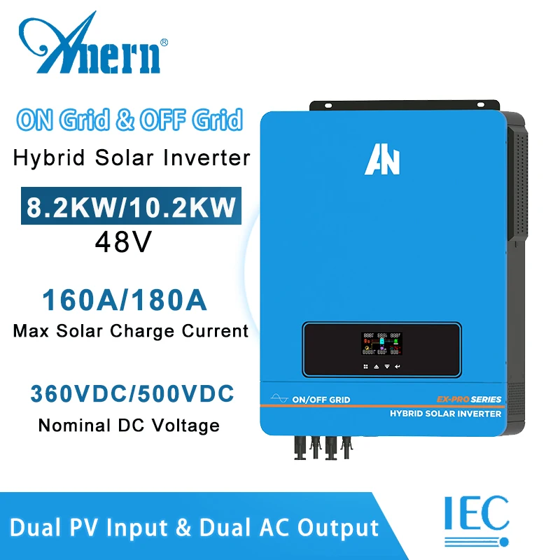 48v Hybrid Solar Inverter 10200W 8200W Pure Sine Wave Inverter on Off Gird Build In 180A MPPT Charger 240v Max PV 500V
48v Hybrid Solar Inverter 10200W 8200W Pure Sine Wave Inverter on Off Gird Build In 180A MPPT Charger 240v Max PV 500V