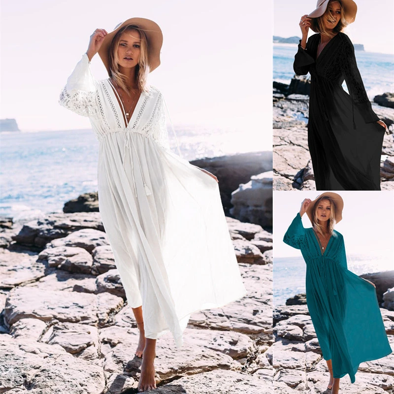 Sexy Bikini Cover-ups Long White Black Tunic Casual Summer Beach Dress Elegant Women Beach Wear Swim Suit Cover Up
Sexy Bikini Cover-ups Long White Black Tunic Casual Summer Beach Dress Elegant Women Beach Wear Swim Suit Cover Up