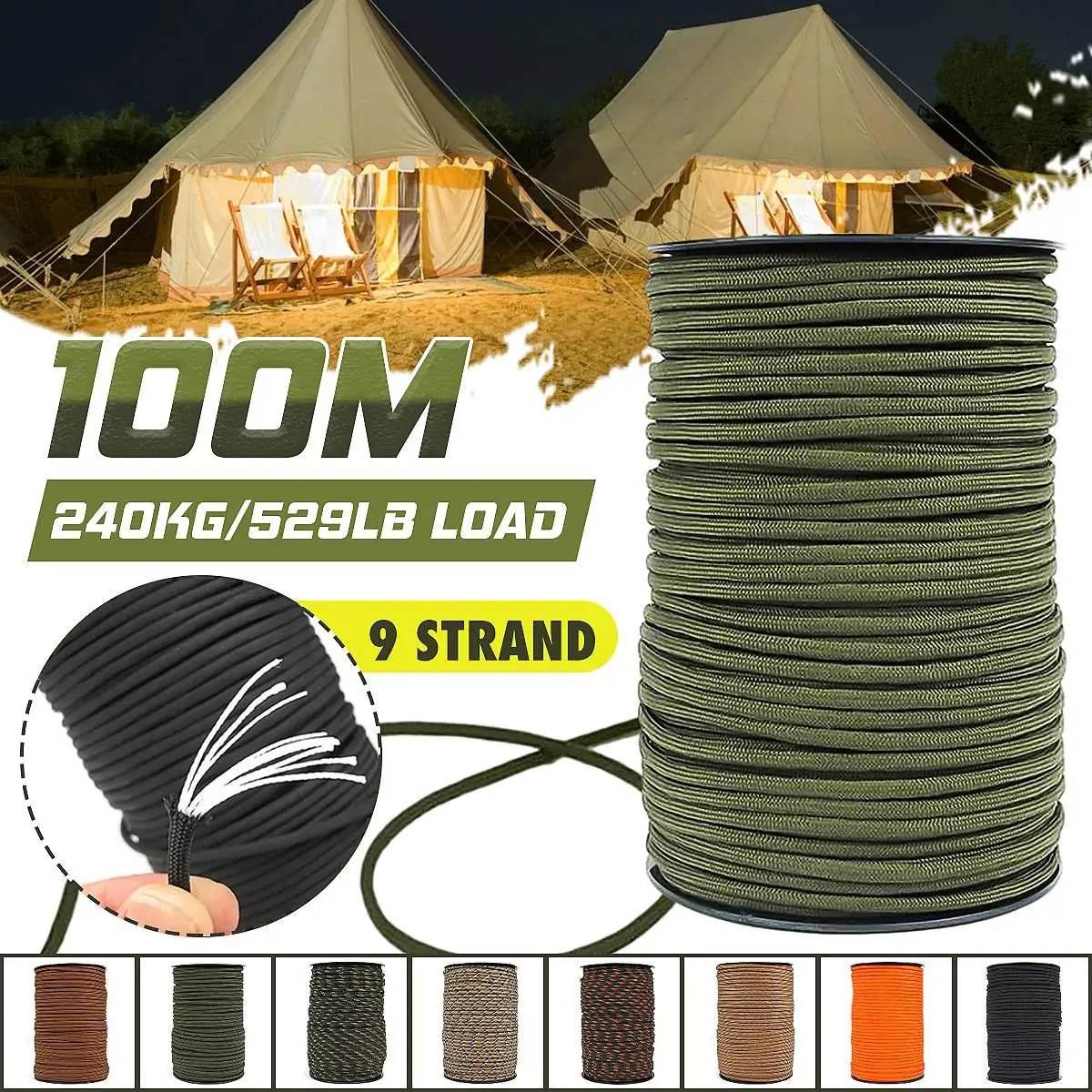 100M 550 Paracord 9 Strand 4mm Survival Bracelet Belts DIY Rope Camping Parachute Cord Tent Lanyard Hiking Sports Tool
100M 550 Paracord 9 Strand 4mm Survival Bracelet Belts DIY Rope Camping Parachute Cord Tent Lanyard Hiking Sports Tool