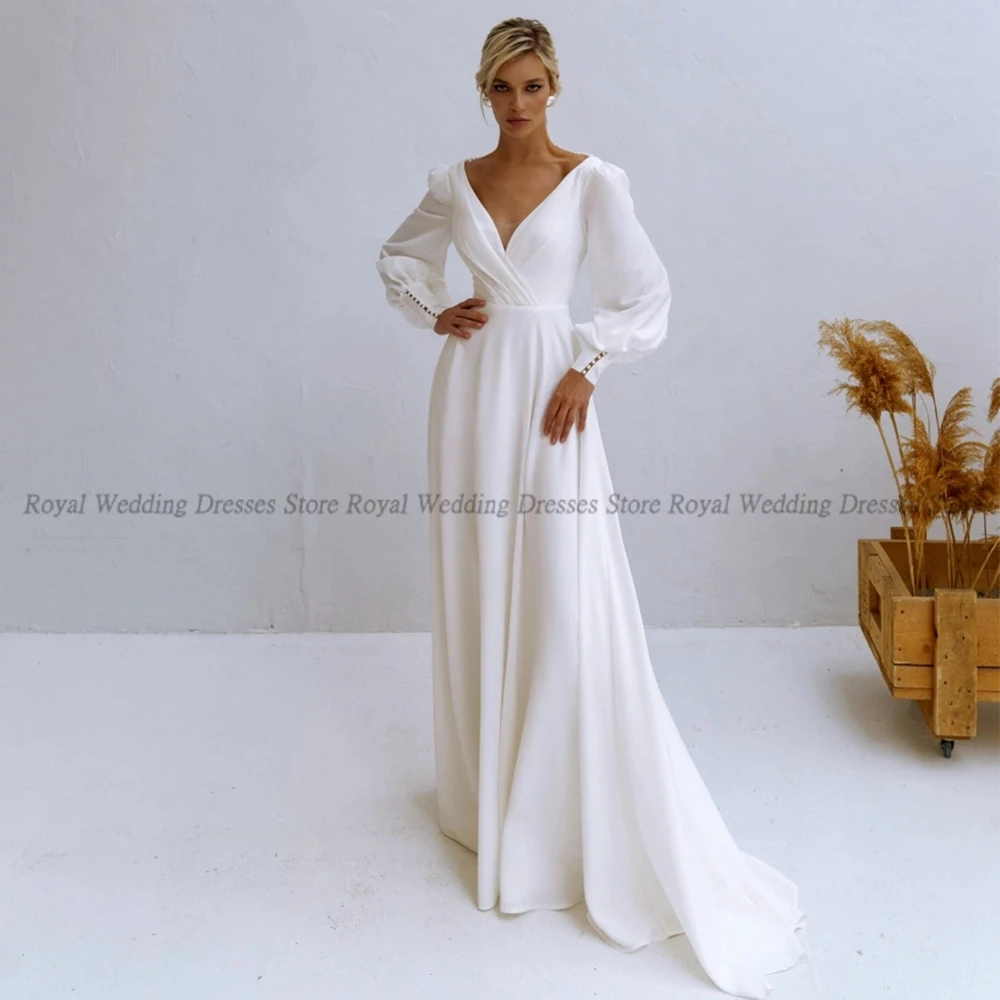 

High Quality A Line Wedding Dresses Draped Beading Criss-Cross V Neck Open Back 2022 Summer Floor Length Gowns Robe De Ma