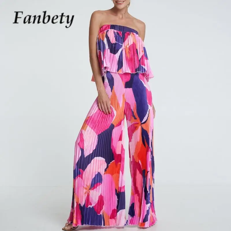 Ladies Solid Color High Waist Wide Leg Pants Set Summer Sleeveless Tube Tops + Pants Set Fashion Pleated Women Casual 2 Pcs Set
Ladies Solid Color High Waist Wide Leg Pants Set Summer Sleeveless Tube Tops + Pants Set Fashion Pleated Women Casual 2 Pcs Set