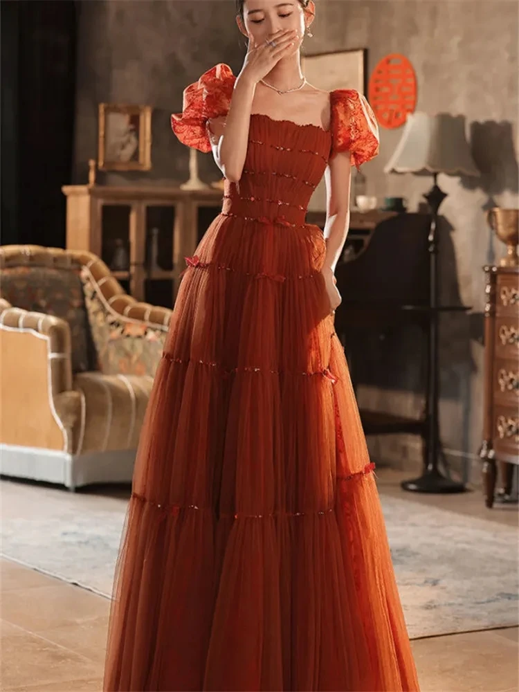 Wine Red Dress Women Summer Solid Color Stitching Beaded Square Collar Bubble Sleeve Long A-line Skirt Female Clothing A113
Wine Red Dress Women Summer Solid Color Stitching Beaded Square Collar Bubble Sleeve Long A-line Skirt Female Clothing A113