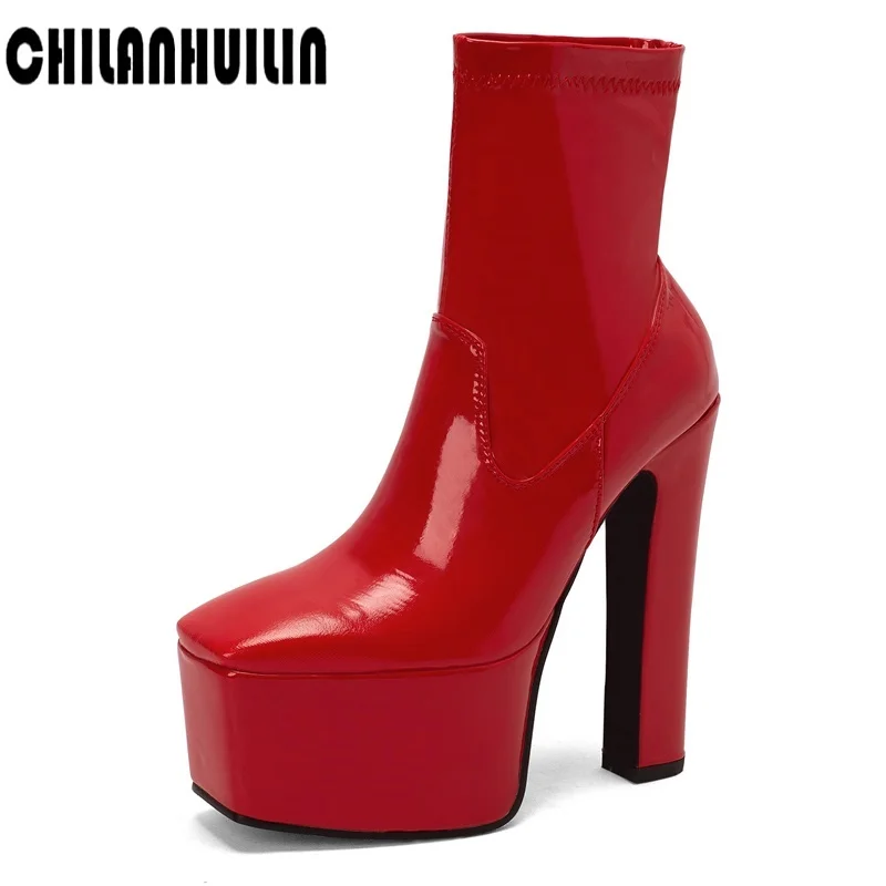 slim fit ankle boots for women classic black red slip-on woman shoes autumn winter platform super high heels biker dance boots
slim fit ankle boots for women classic black red slip-on woman shoes autumn winter platform super high heels biker dance boots