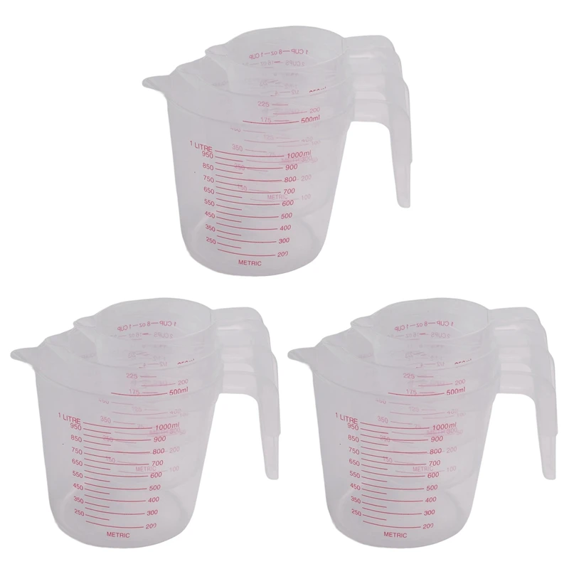 New 9Pc Plastic Measuring Jug Set Large 4 Cup, 2 Cup And 1 Cup Capacity BPA Free Measuring Beakers With Angled Grip
New 9Pc Plastic Measuring Jug Set Large 4 Cup, 2 Cup And 1 Cup Capacity BPA Free Measuring Beakers With Angled Grip