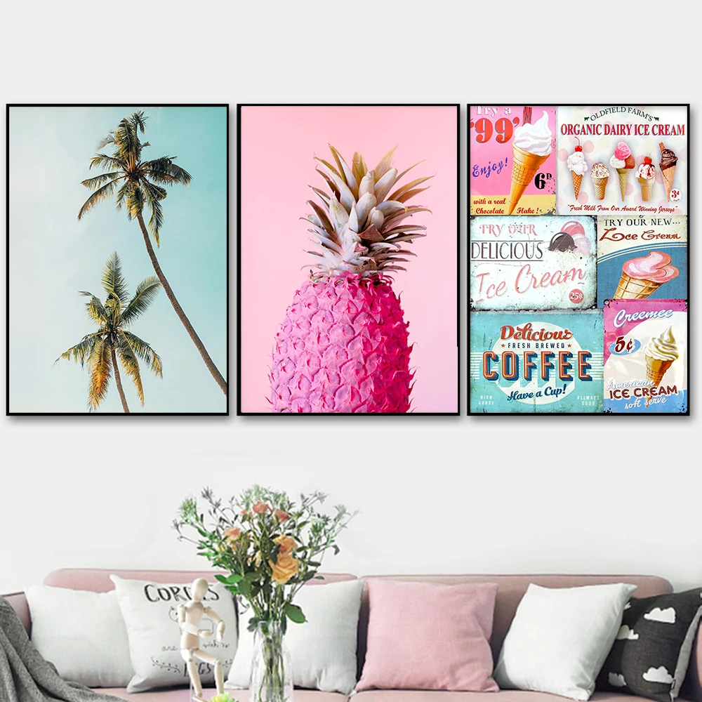 Pink Wall Art Tropical Beach Teen Girl Room Decor California Print Canvas Painting Pineapple Ice Cream Retro Poster Pictures
Pink Wall Art Tropical Beach Teen Girl Room Decor California Print Canvas Painting Pineapple Ice Cream Retro Poster Pictures