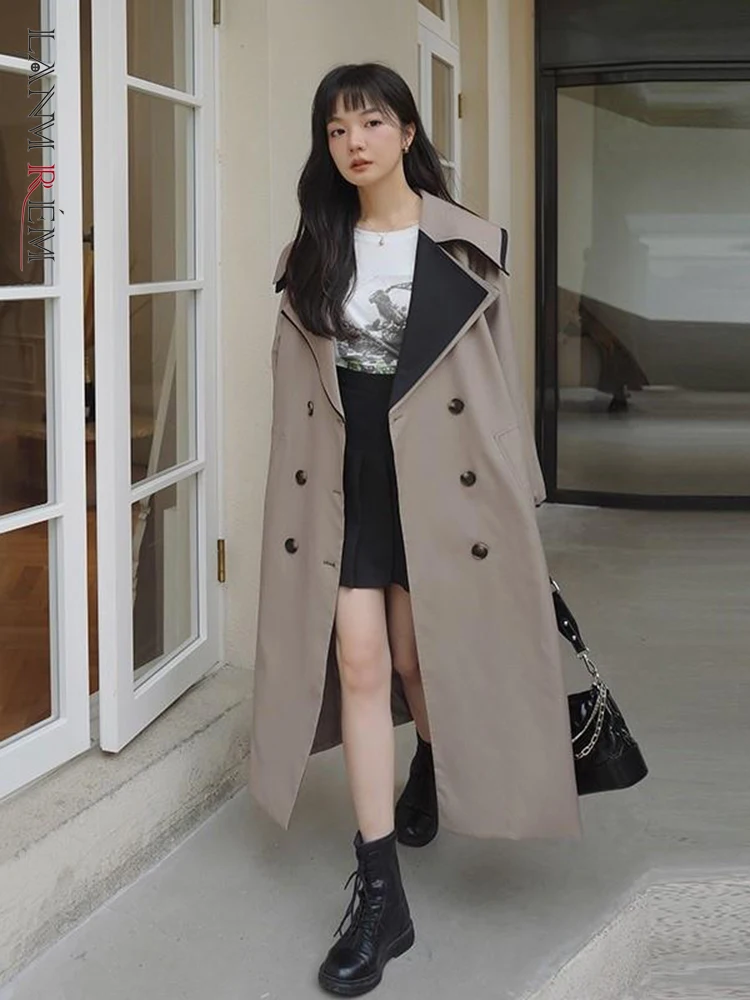 LANMREM Trench Coat For Women Stitching Color Lapel Double Breasted Loose Fashion Female Long Windbreaker Korean Style 2R8727 
LANMREM Trench Coat For Women Stitching Color Lapel Double Breasted Loose Fashion Female Long Windbreaker Korean Style 2R8727