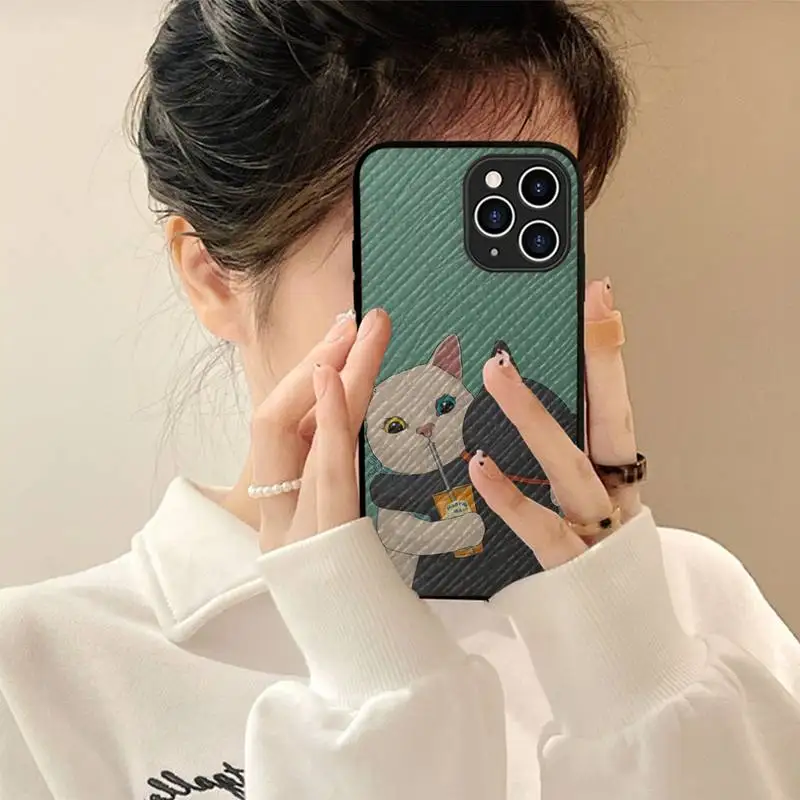 

Cartoon Cat Phone Case Hard Leather Case for iPhone 11 12 13 Mini Pro Max 8 7 Plus SE 2020 X XR XS Coque