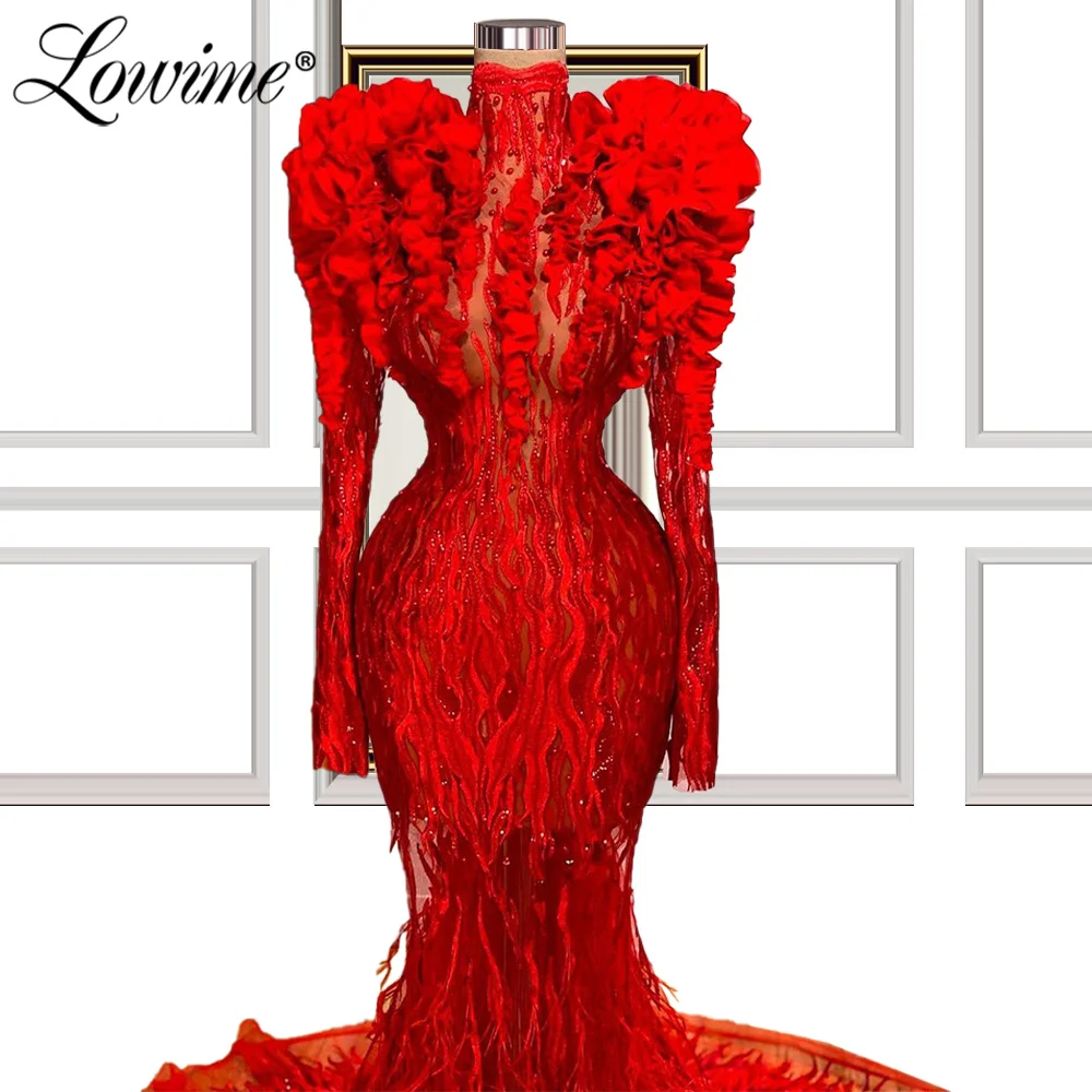 Lowime Red Engagement Party Dresses High Neck See Through Beading Lace Middle East Women Evening Dress Full Sleeves Prom Gowns
Lowime Red Engagement Party Dresses High Neck See Through Beading Lace Middle East Women Evening Dress Full Sleeves Prom Gowns
