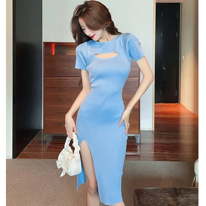 Women Summer Knit Dress 2022 O Neck Streetwear Slim Sundress Ladies Casual Elastic Waist Sexy Bodycon Dress
Women Summer Knit Dress 2022 O Neck Streetwear Slim Sundress Ladies Casual Elastic Waist Sexy Bodycon Dress
