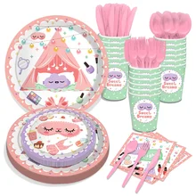 Lady Cartoon Pajama Dreams Pillow Make Up Birthday Party Disposable Tableware Sets Cups Plates Napkins Baby Shower Party Decors