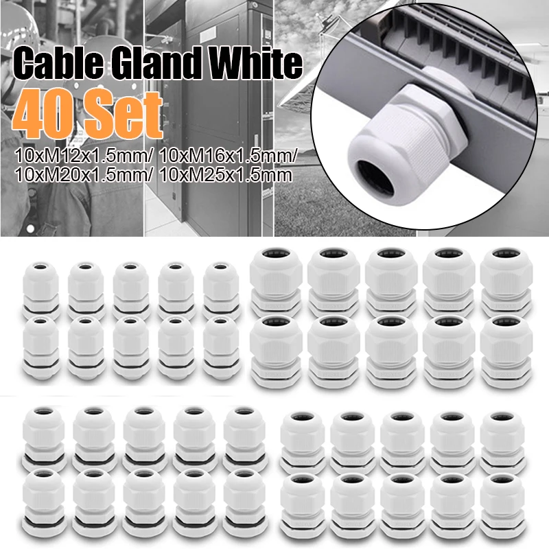 Cable Gland White 40 Set 10x M12 10x M16 10x M20 10x M25 x1.5mm IP67 
Cable Gland White 40 Set 10x M12 10x M16 10x M20 10x M25 x1.5mm IP67