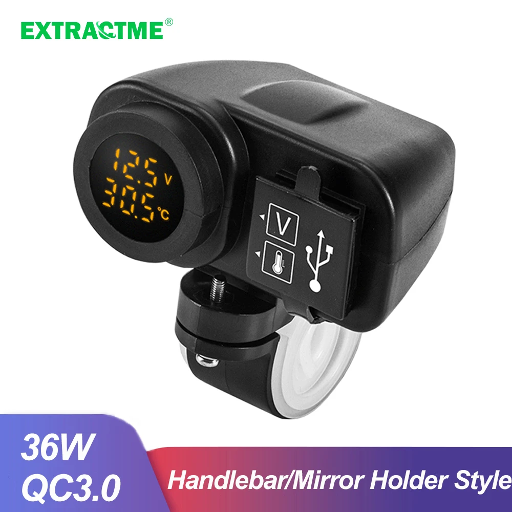 Extractme Motorcycle Phone Charger Digital Display 36W QC3.0 Dual USB Fast Charger Voltmeter Thermometer Adapter for Cell Phone
Extractme Motorcycle Phone Charger Digital Display 36W QC3.0 Dual USB Fast Charger Voltmeter Thermometer Adapter for Cell Phone