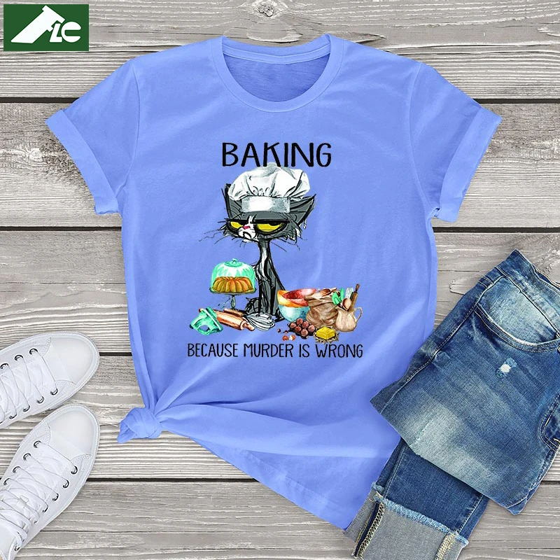 Funny Black Cat T Shirts Women Baking Because Murder Is Wrong Cat Womens Shirts Vintage Graphic Tee Unisex Clothes Girls Tops
Funny Black Cat T Shirts Women Baking Because Murder Is Wrong Cat Womens Shirts Vintage Graphic Tee Unisex Clothes Girls Tops