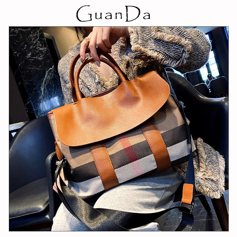 Large Capacity Women's Bag Plaid Striped Canvas Leather Trim Female Handbag Cowhide Top Handle Shoulder Purse New Lady Briefcase
Large Capacity Women's Bag Plaid Striped Canvas Leather Trim Female Handbag Cowhide Top Handle Shoulder Purse New Lady Briefcase