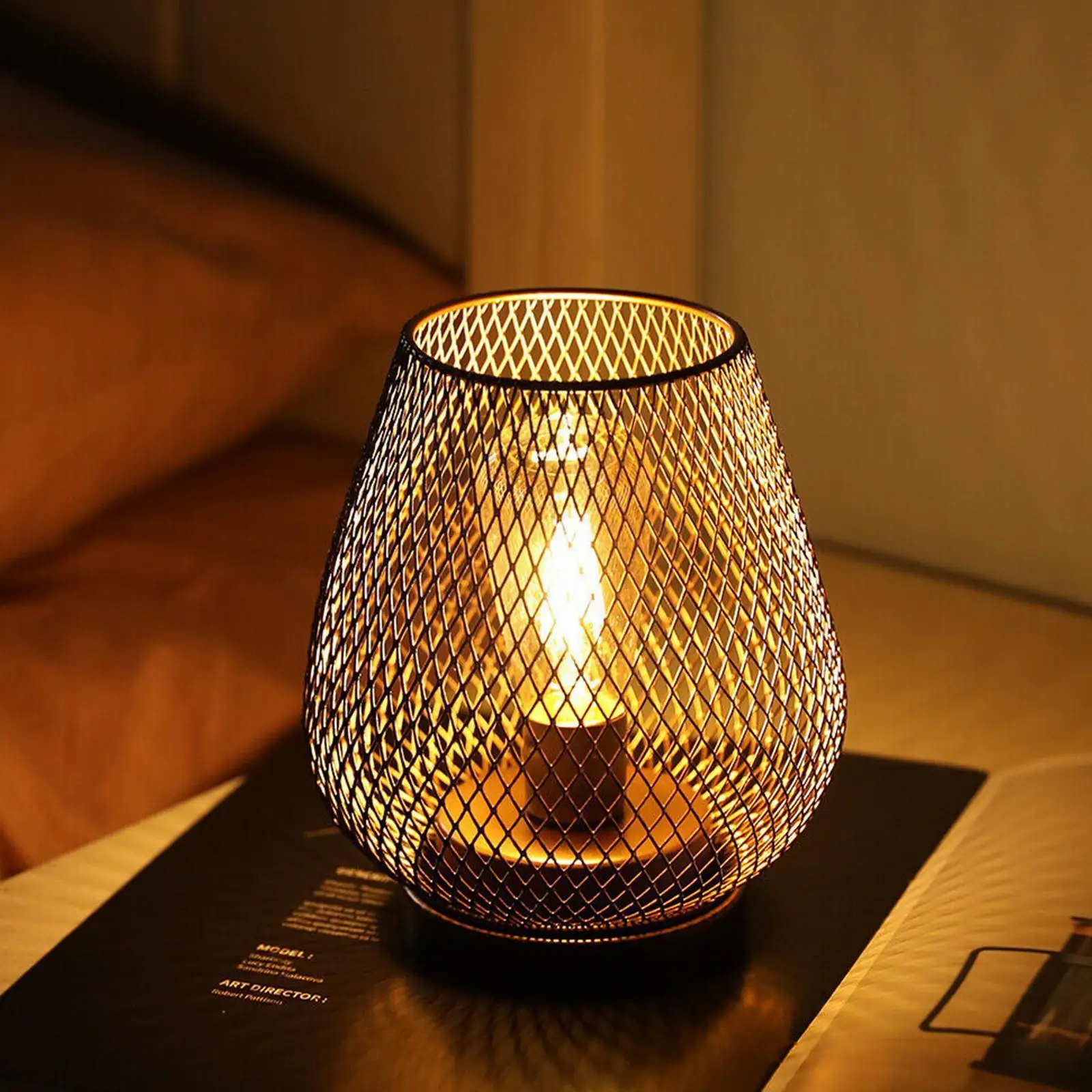 

Metal cage shape Table Lamp Decorative Light Nightstand Decor Cord Decoration Home Lamp Powered Weddings Party Battery Cafe M3T7