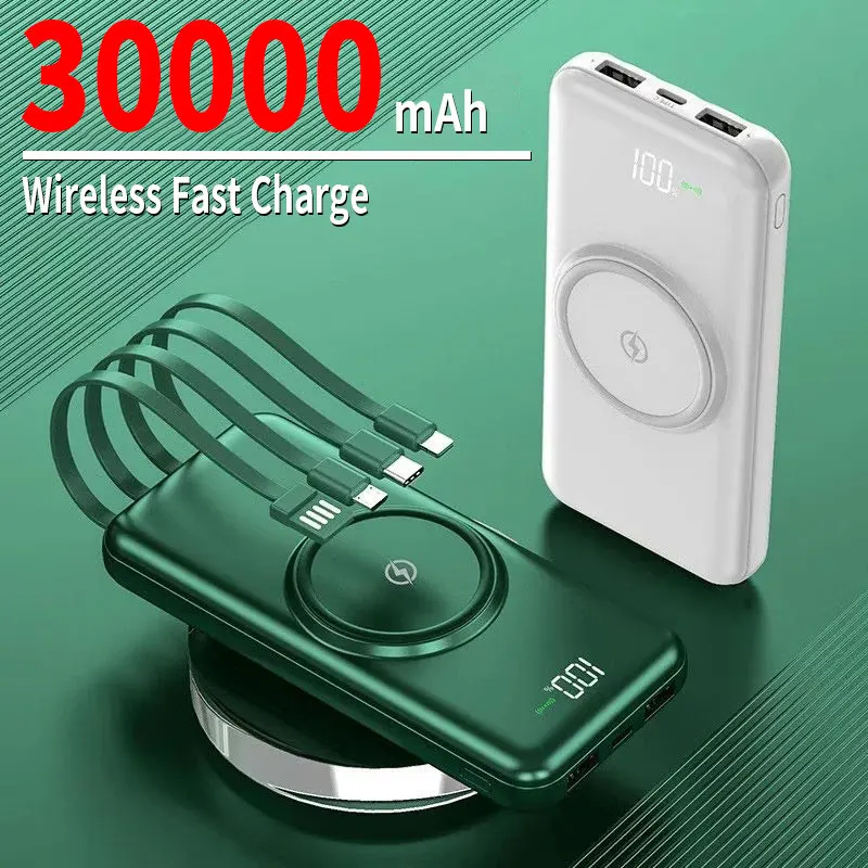 Wireless Fast Charging Power Bank 30000mAh Portable Charger Built Cables 4USB Digital Display External Battery For iPhone Huawei
Wireless Fast Charging Power Bank 30000mAh Portable Charger Built Cables 4USB Digital Display External Battery For iPhone Huawei