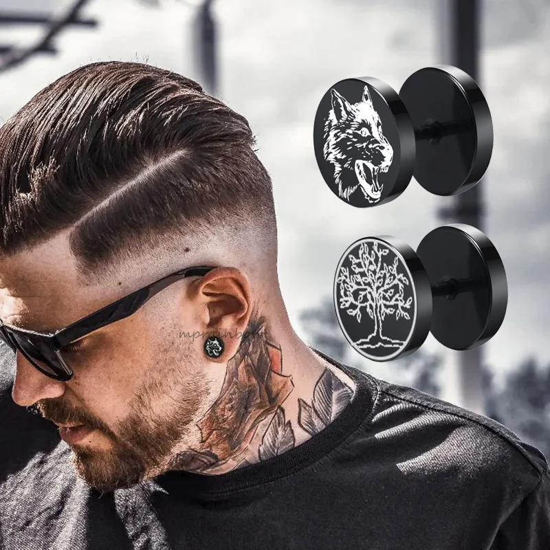Men Stud Earing, Stainless Steel Screw Dumbbell Earrings,Street pop Hip Hop Rock Earring, Engraving Wolf Tree of Life
Men Stud Earing, Stainless Steel Screw Dumbbell Earrings,Street pop Hip Hop Rock Earring, Engraving Wolf Tree of Life