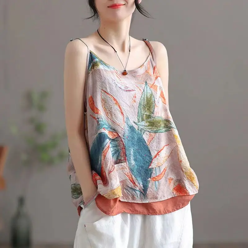 Women Summer Casual Camis Floral Print Tops Sleeveless Fashion Tank Tops Female Vintage Cotton Linen Strap Tops
Women Summer Casual Camis Floral Print Tops Sleeveless Fashion Tank Tops Female Vintage Cotton Linen Strap Tops
