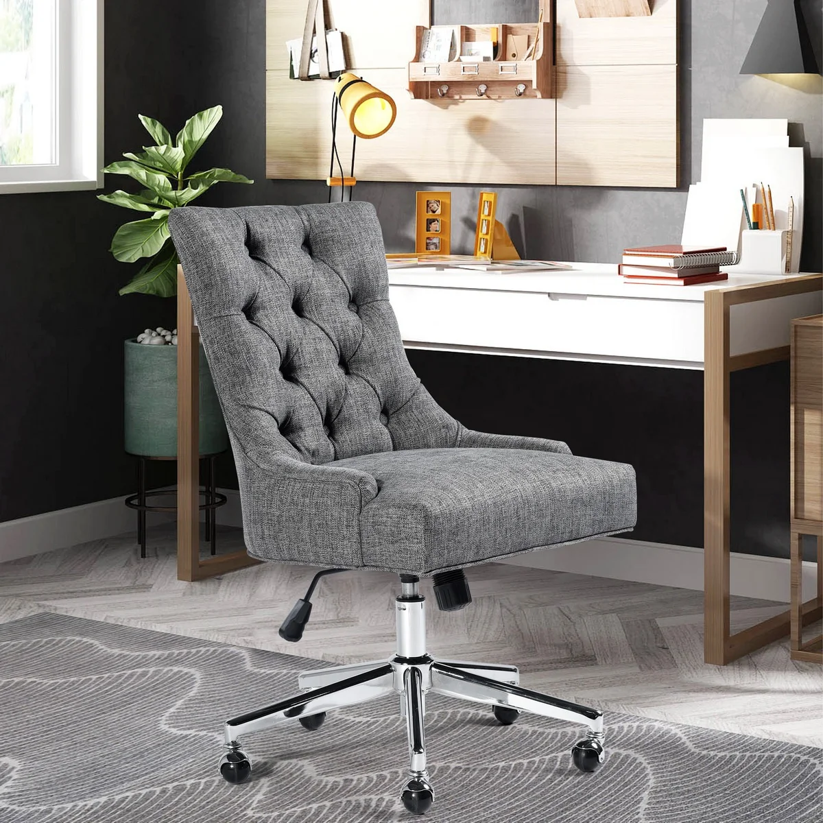Adjustable Fabric Middle Office Chair Task Chair Tufted Design Office Chair Living Room Bedroom 360 Degree Swivel Roller Gray
Adjustable Fabric Middle Office Chair Task Chair Tufted Design Office Chair Living Room Bedroom 360 Degree Swivel Roller Gray