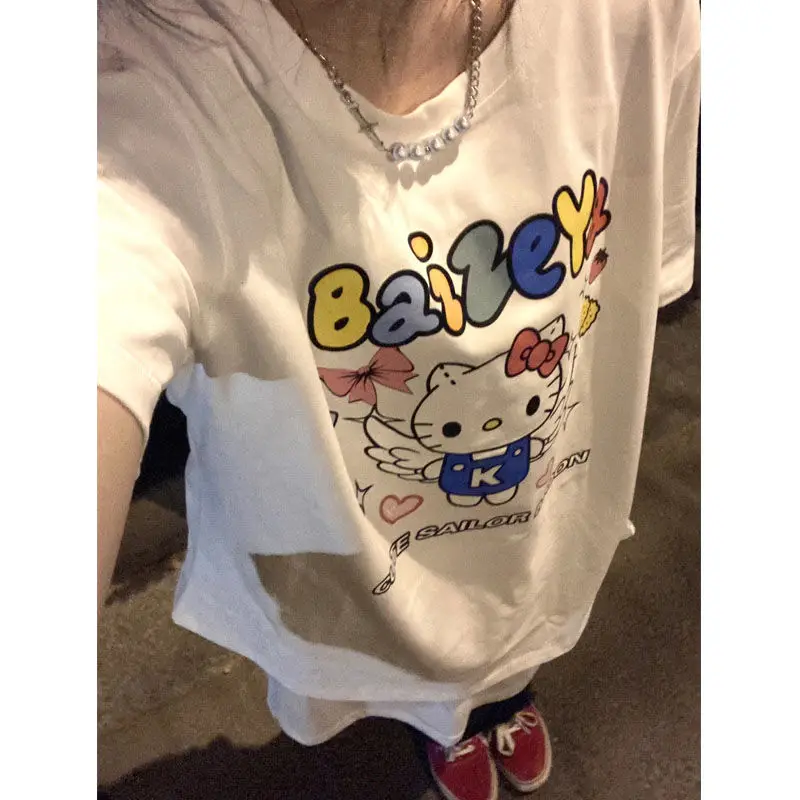 Kawaii Hello Kitty Cartoon Anime Short Sleeve Shirt Girl Cotton Loose Versatile Cute Student Thin Casual Top Summer Half Sleeve
Kawaii Hello Kitty Cartoon Anime Short Sleeve Shirt Girl Cotton Loose Versatile Cute Student Thin Casual Top Summer Half Sleeve