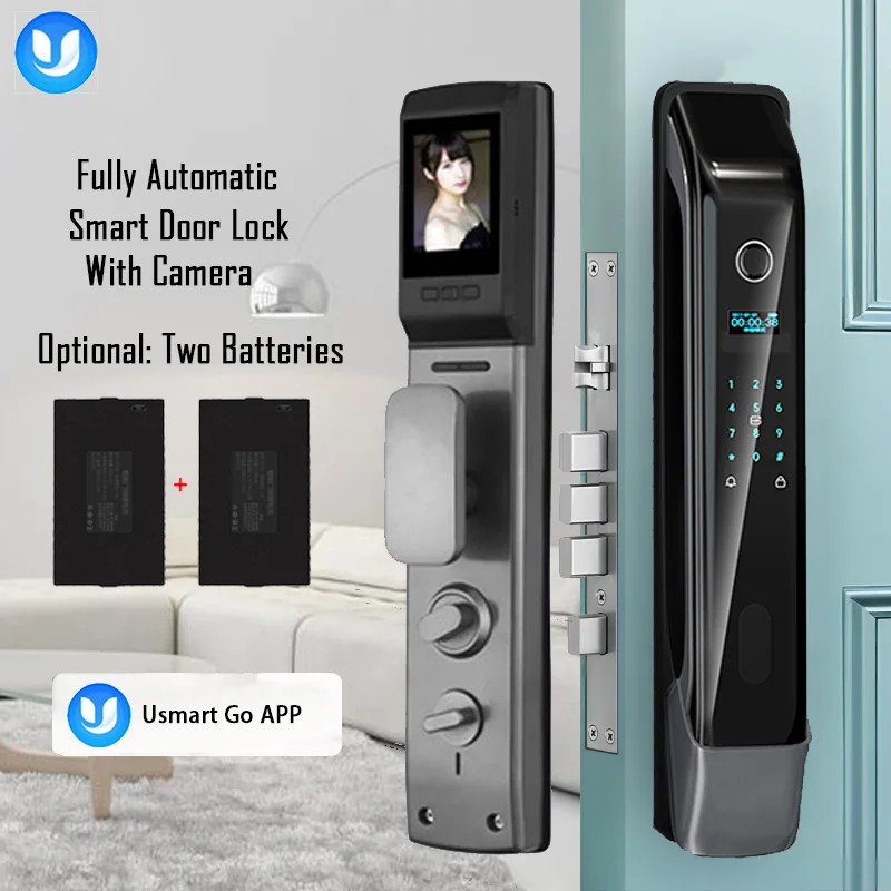 

Полностью автоматический дверной смарт-замок с камерой, управление через приложение, электронный цифровой дверной замок со сканером отпечатков пальцев и паролем, умный дверной замок