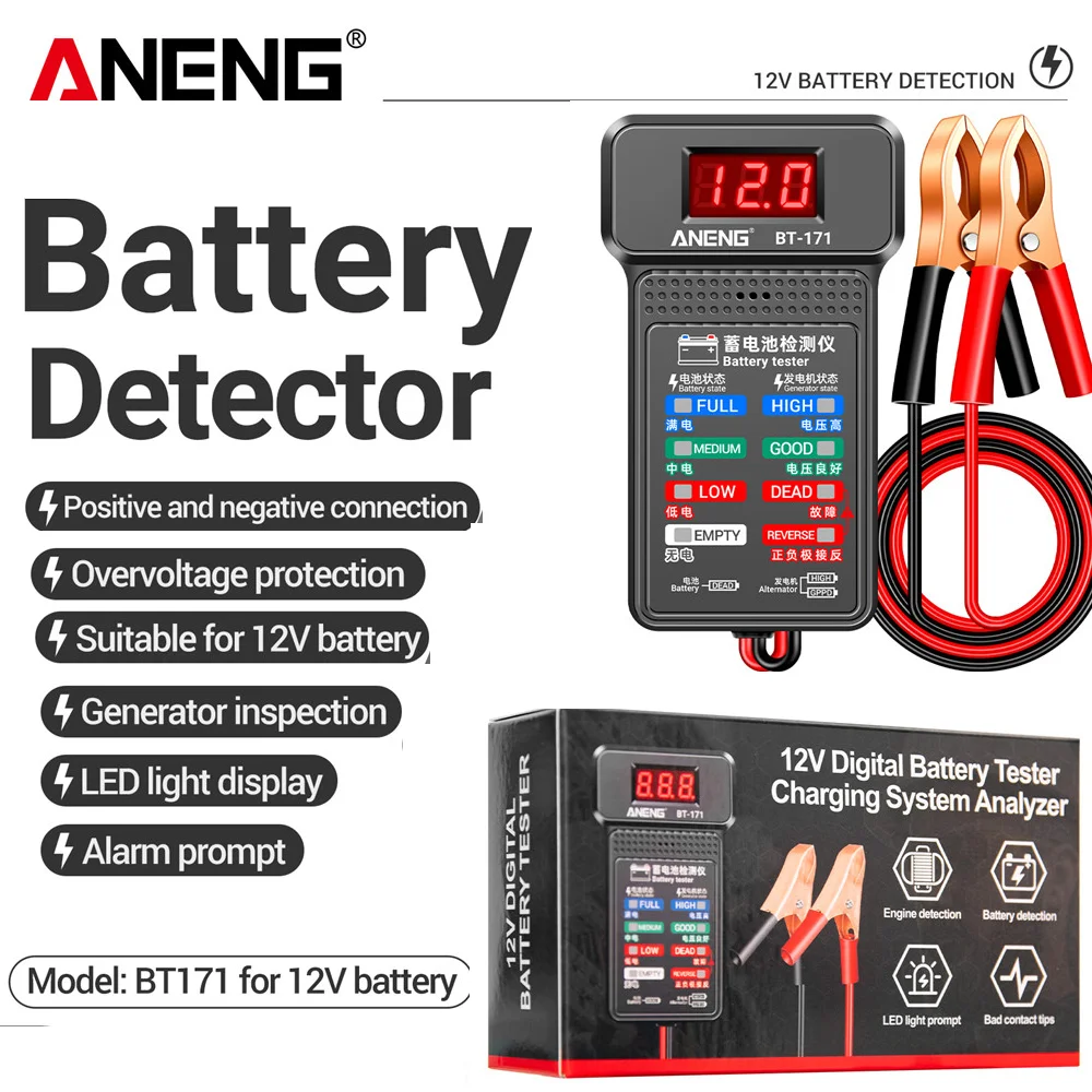 ANENG BT-171 12V Multifunctional Battery Testers Auto Repair Industry Detection with LED Reverse Display Screen Electrician Tool
ANENG BT-171 12V Multifunctional Battery Testers Auto Repair Industry Detection with LED Reverse Display Screen Electrician Tool