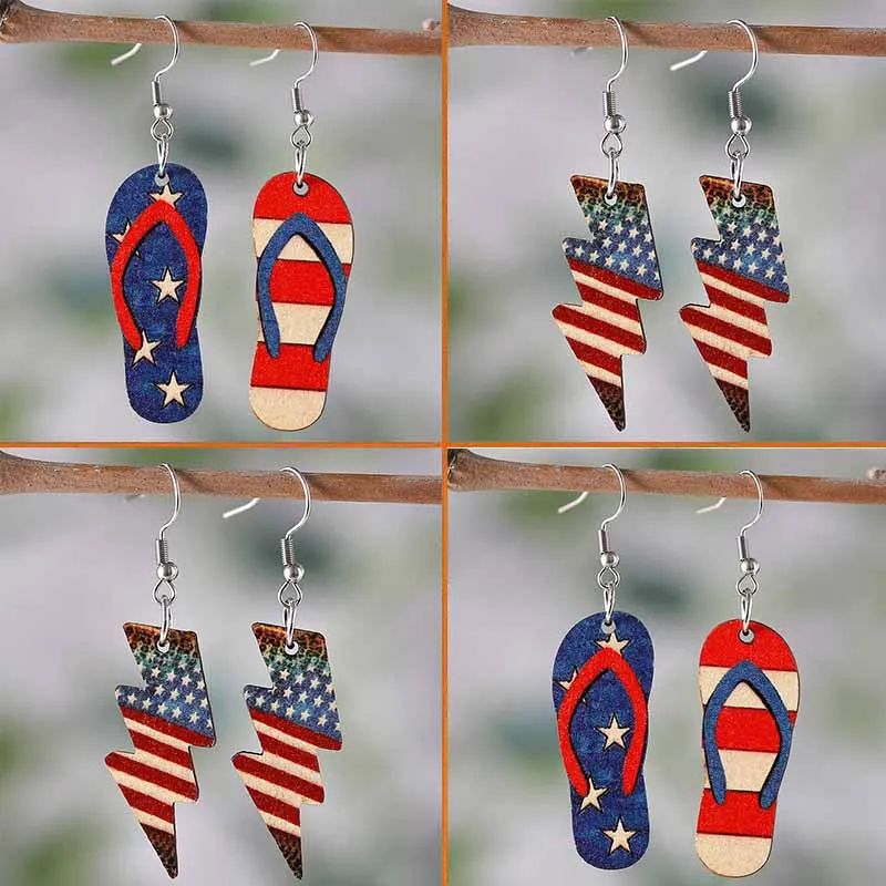 New Independence Day Slippers Earrings US Flag Star Stripe Leopard Pattern Lightning Slippers Double Sided Wooden Ear Pendant
New Independence Day Slippers Earrings US Flag Star Stripe Leopard Pattern Lightning Slippers Double Sided Wooden Ear Pendant