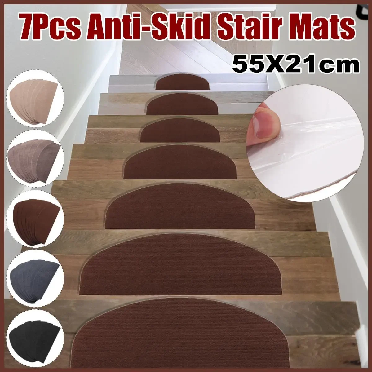 

5 Colors 7Pcs Set PVC Self-adhesive Stair Treads 55x21cm Freely-Cut Non-slip Rugs Stair Mats Pads Carpet Home Safety Pads Mat