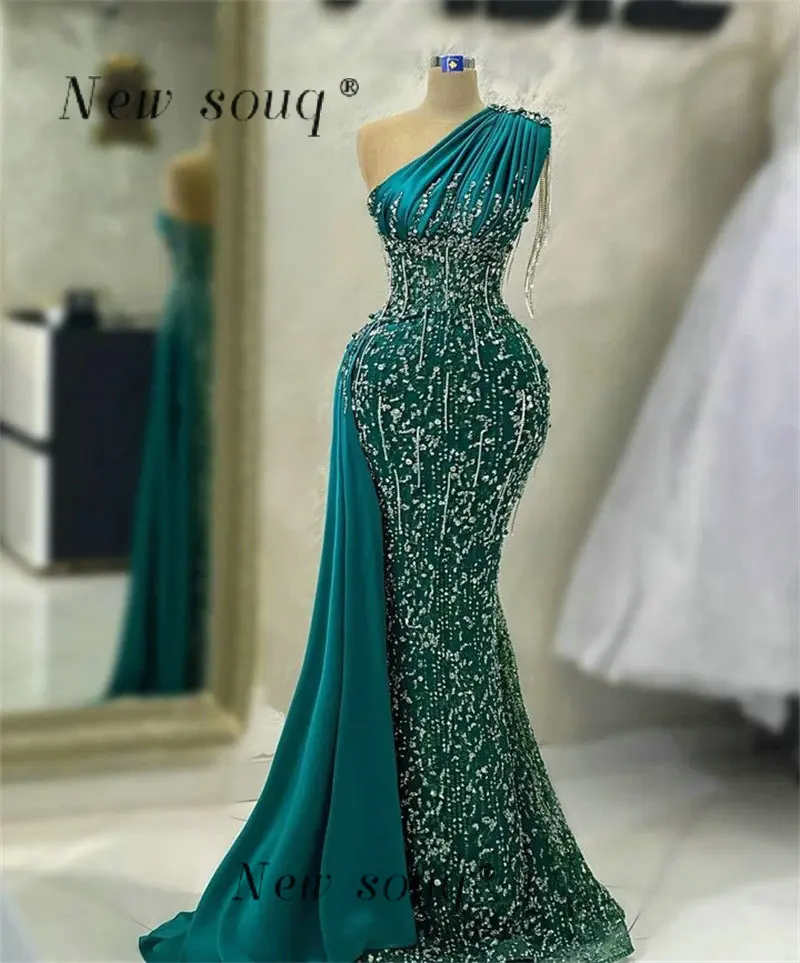 

Женское вечернее платье-русалка, длинное зеленое платье с блестящими кристаллами и цепочками, официальное платье для выпускного вечера, 2023