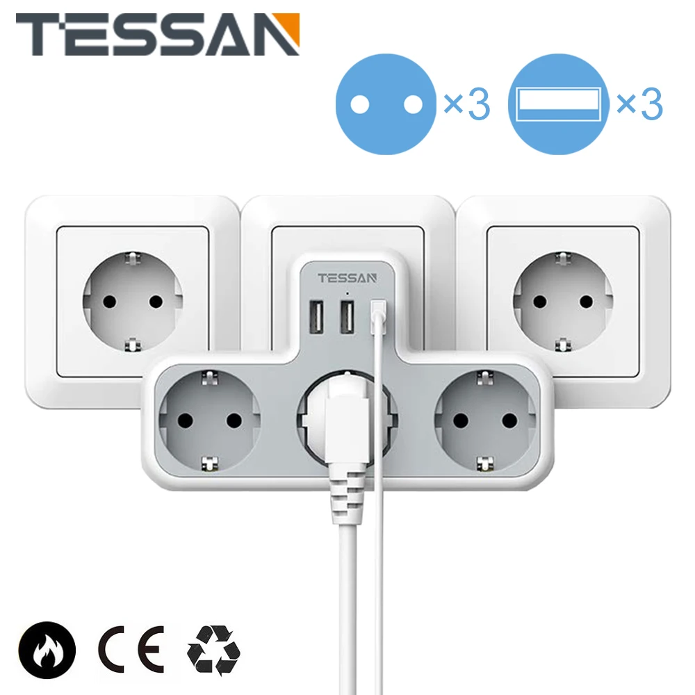 TESSAN Multi Sockets Extender Adapter with 3 AC Outlets and 3 USB Ports, 6 In 1 Wall Socket Power Strip for Home, Office
TESSAN Multi Sockets Extender Adapter with 3 AC Outlets and 3 USB Ports, 6 In 1 Wall Socket Power Strip for Home, Office