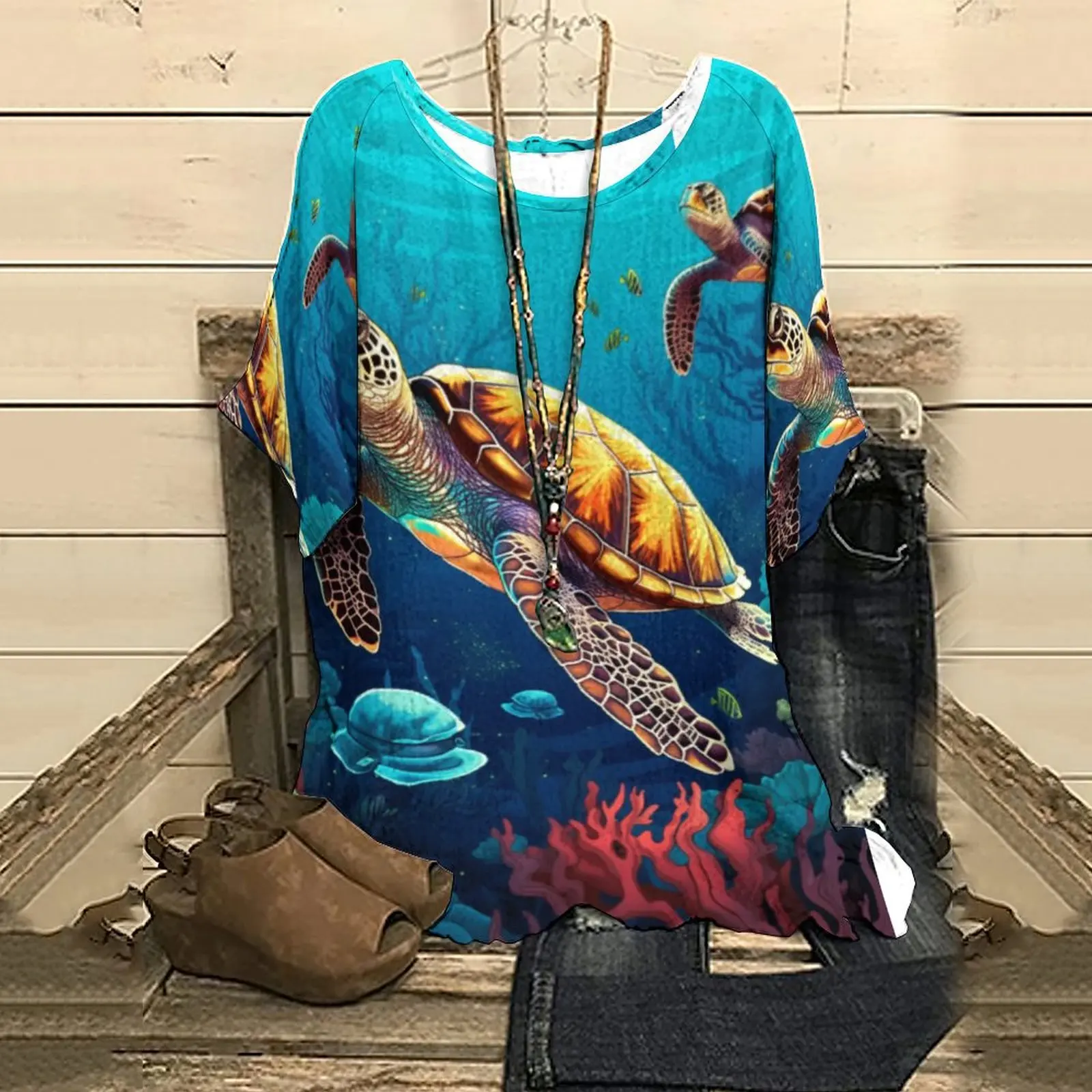 Summer Women's Half Sleeve T-Shirt Fashion Sea Turtle Print Classic Women's T-Shirt Top Tee
Summer Women's Half Sleeve T-Shirt Fashion Sea Turtle Print Classic Women's T-Shirt Top Tee