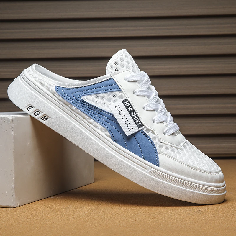 Сандалии мужские без шнуровки, Вулканизированная подошва, дышащие сетчатые, удобные прогулочные тапочки, летняя обувь