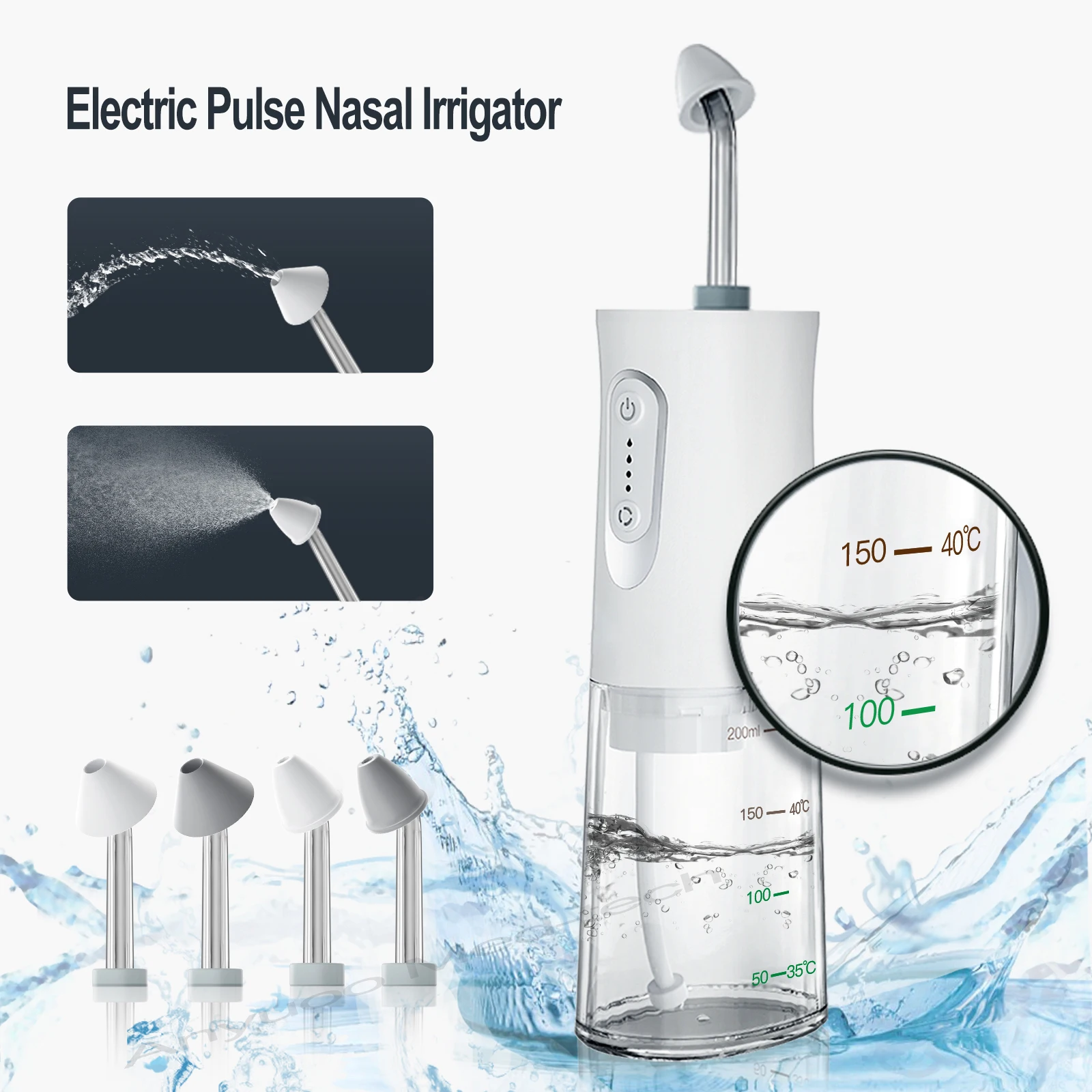 Electrical Nasal Irrigator Rechargeable Pulse Nose Washing Visible Water Temperature 4 Nozzle Cleaner for rhinitis family use
Electrical Nasal Irrigator Rechargeable Pulse Nose Washing Visible Water Temperature 4 Nozzle Cleaner for rhinitis family use
