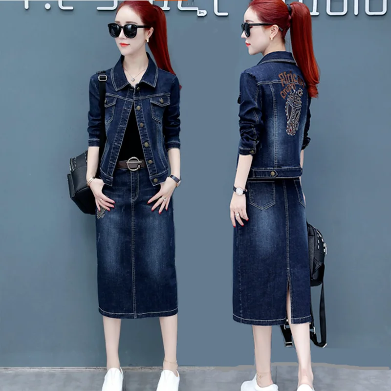 Spring Autumn Fashion 2 Piece Set Women Long Sleeve Denim Jacket Coat + Midi Skirt Set Ladies Vintage Clothing Sets J237
Spring Autumn Fashion 2 Piece Set Women Long Sleeve Denim Jacket Coat + Midi Skirt Set Ladies Vintage Clothing Sets J237