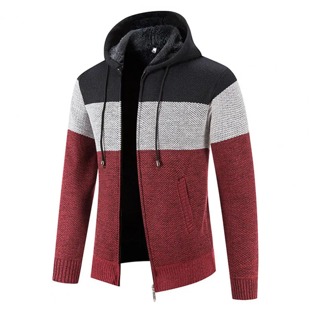 Men Hooded Sweater Coat Color Block Long Sleeve Drawstring Slim Fit Autumn Winter Plush Lining Knitted Cardigan Sweater
Men Hooded Sweater Coat Color Block Long Sleeve Drawstring Slim Fit Autumn Winter Plush Lining Knitted Cardigan Sweater