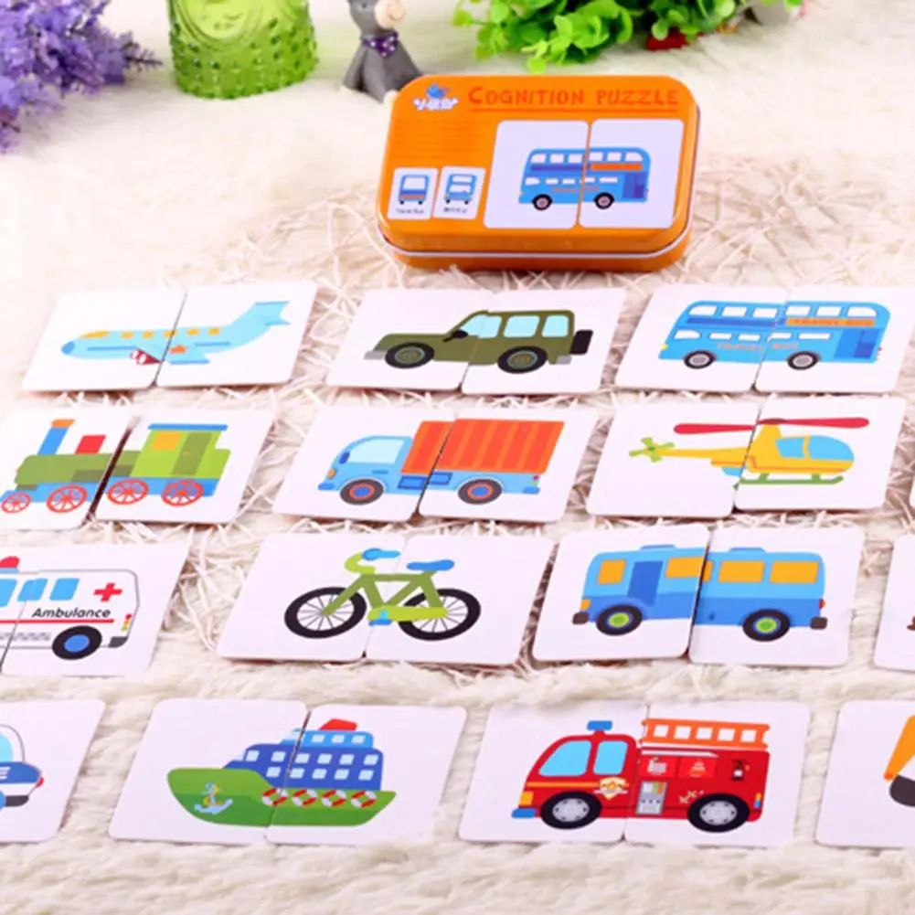 

Coogam 32pcs Matching Card Early Educational Puzzles Toy Montessori Cognitive Card Car Fruit Animal Life Puzzle Children Toys