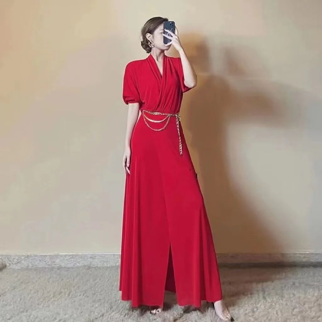 Mai Luka 2022 summer new feminine temperament thin French women's split evening dress dress with belt
Mai Luka 2022 summer new feminine temperament thin French women's split evening dress dress with belt