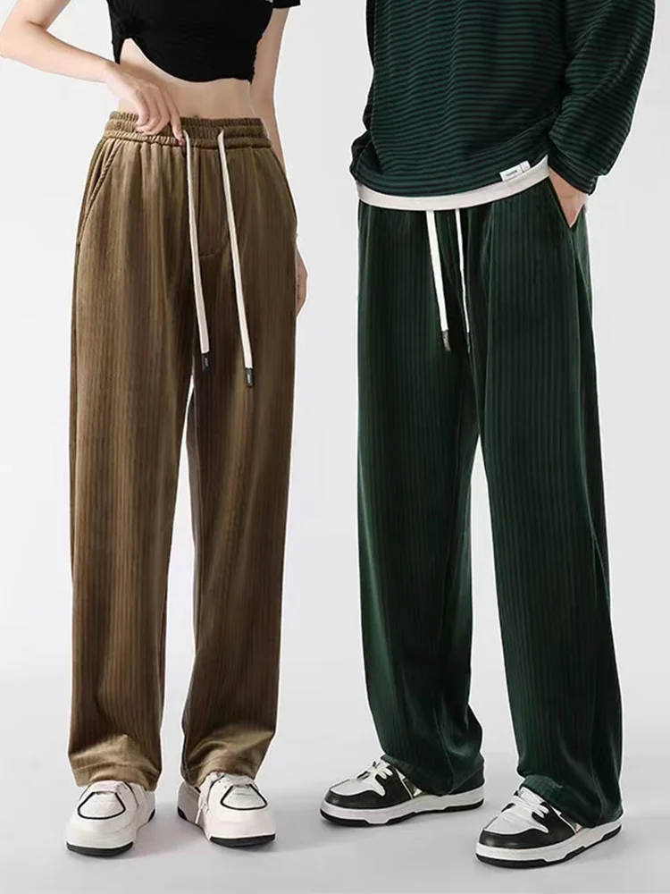 

Fall/Winter Velvet Sweatpants Men/Women Unisex Wide Le Strait Velour Pants Streetwear Stretced Loose Joers Trousers