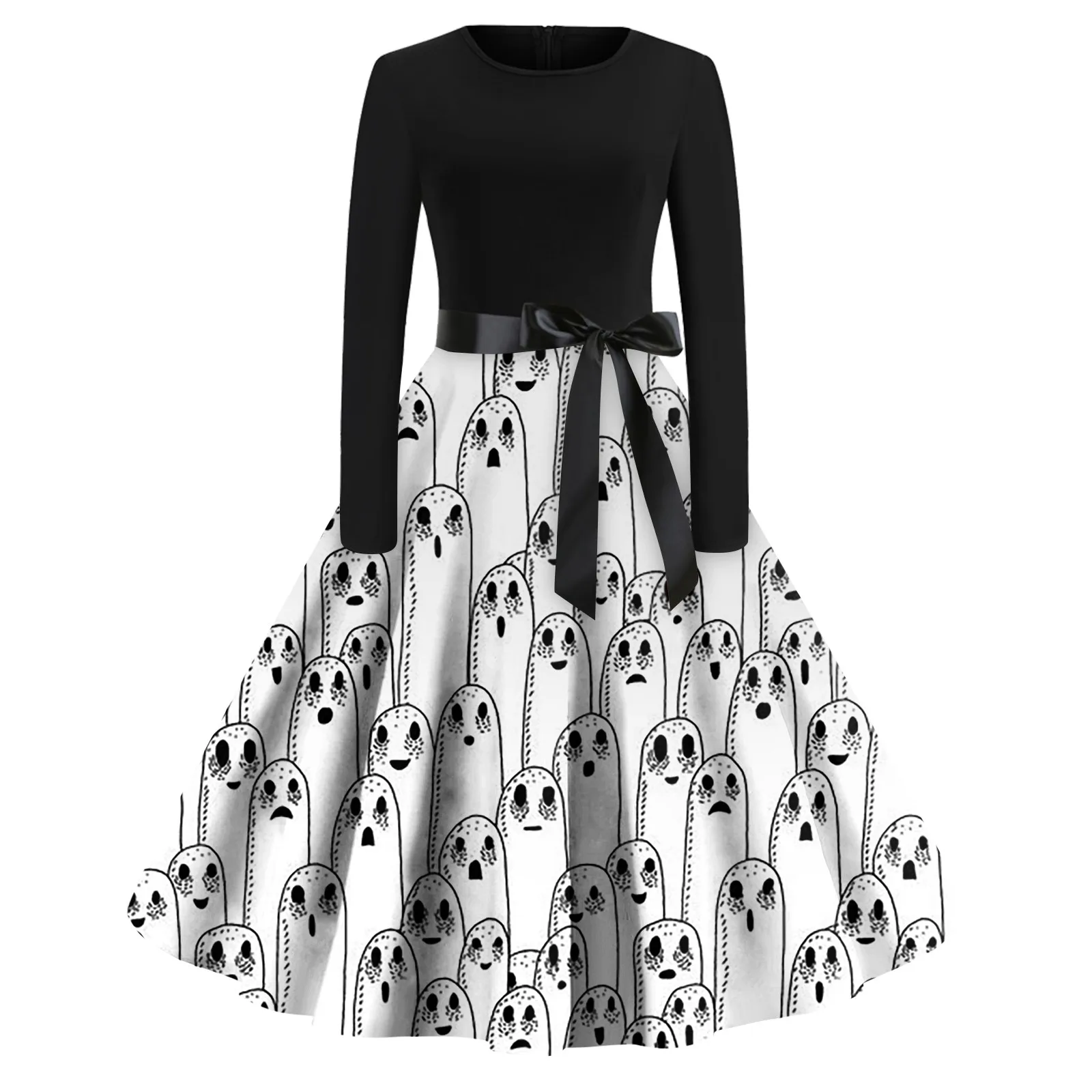 Women'S Fashion Round Neck Casual Slim Fit Halloween Printed Long Sleeve Dress Halloween Dress Black Patchwork Elegant Vintage
Women'S Fashion Round Neck Casual Slim Fit Halloween Printed Long Sleeve Dress Halloween Dress Black Patchwork Elegant Vintage
