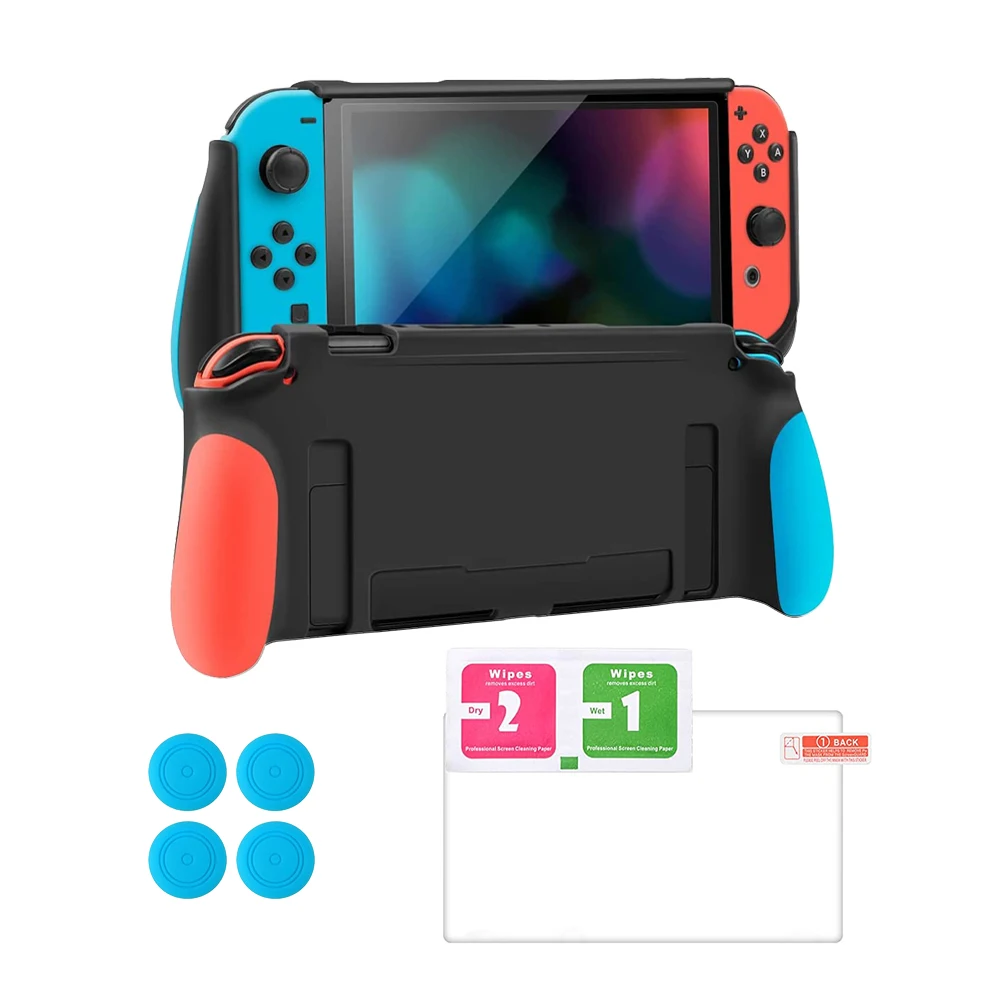 Защитный чехол для Nintendo Switch OLED, эргономичный чехол для захвата с закаленным стеклом 9H и 4 колпачками для захвата большими пальцами
Защитный чехол для Nintendo Switch OLED, эргономичный чехол для захвата с закаленным стеклом 9H и 4 колпачками для захвата большими пальцами