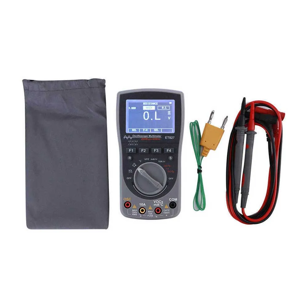 ET827 Scope Digital Multimeter Oscilloscope Kit 40MHz 200Msps AC DC Tester HD Screen 40MHz 160x82x30 Mm Oscilloscope Multimeter
ET827 Scope Digital Multimeter Oscilloscope Kit 40MHz 200Msps AC DC Tester HD Screen 40MHz 160x82x30 Mm Oscilloscope Multimeter