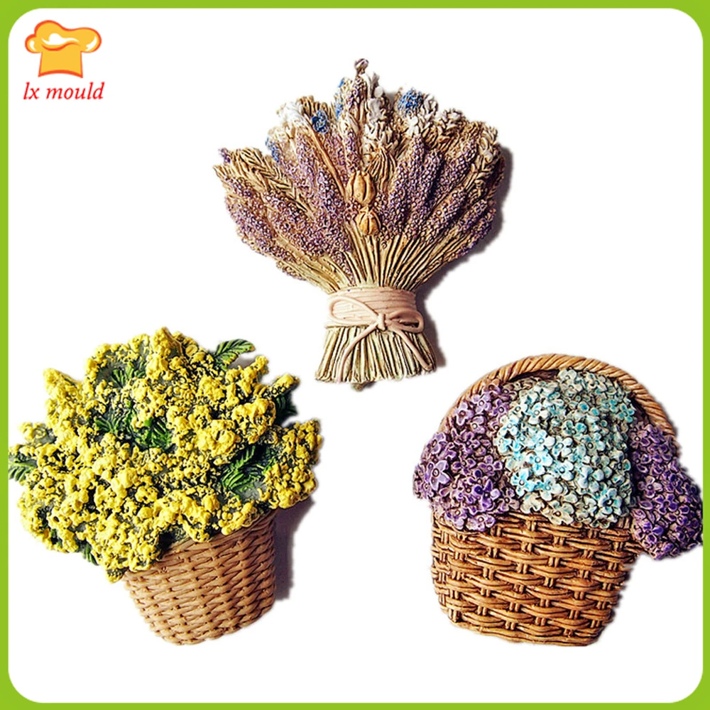 

Pastoral Flower Silicone Cake Chocolate Baking Sugarcraft Mould Flower Basket Lavender Fondant Decor Soap Wax Mold