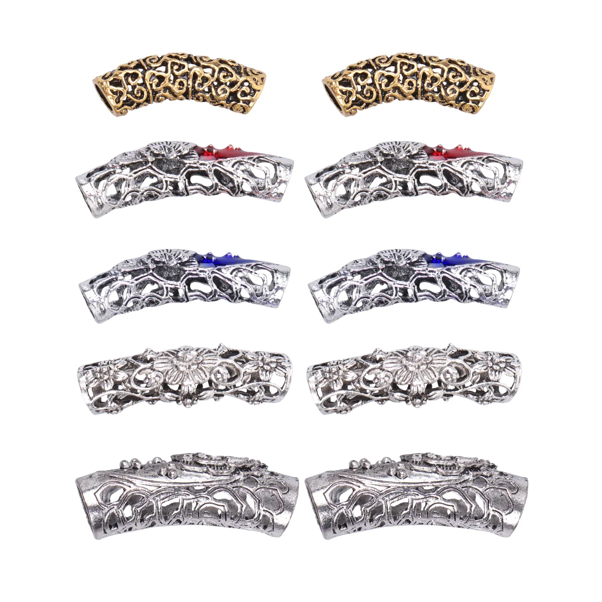 

10 Pcs The Ring Dread Locks Beard M Dreadlocks Braiding Beads Hair Cuffs Filigree Tube