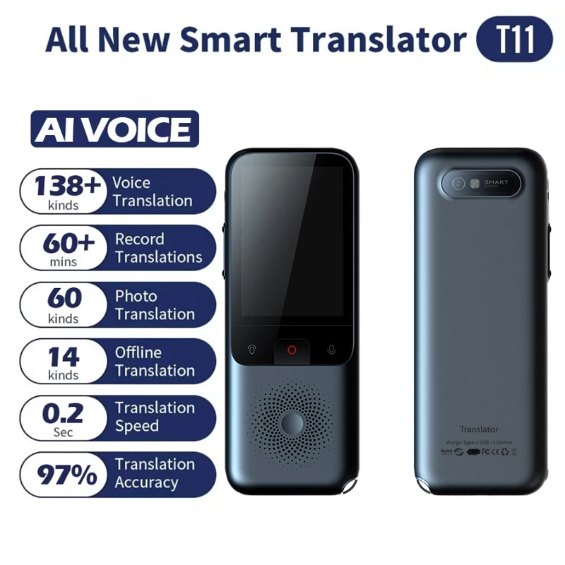 138 Languages T11 Portable Smart Voice Translator Real-time Multi-Language Speech Interactive Offline Translator Business Travel
138 Languages T11 Portable Smart Voice Translator Real-time Multi-Language Speech Interactive Offline Translator Business Travel