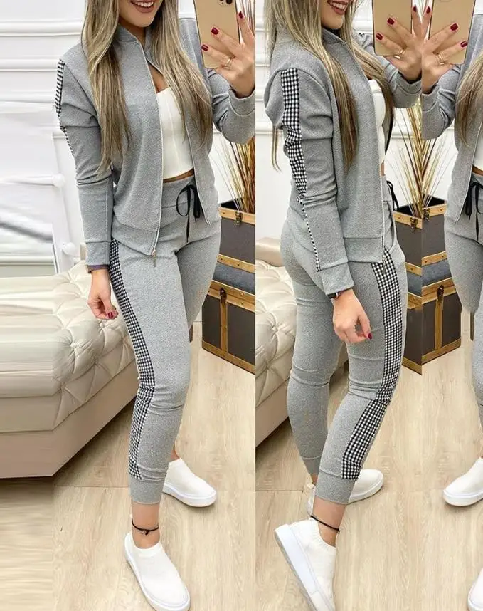 2 Piece Sets Womens Outfits Sweatshirt Sets Contrast Plaid Jacket & Drawstring Pants Set Long Sleeve Sporty Sweatpants Sets
2 Piece Sets Womens Outfits Sweatshirt Sets Contrast Plaid Jacket & Drawstring Pants Set Long Sleeve Sporty Sweatpants Sets