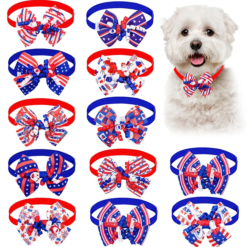 

60/120PCS 2022 NEW 4th of July Pet Puppy Dog Cat Bow Ties Adjustable Dog Bowties Bowknot Cat Collar Pet Grooming Accessories